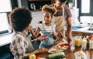 Family cooking healthy food
